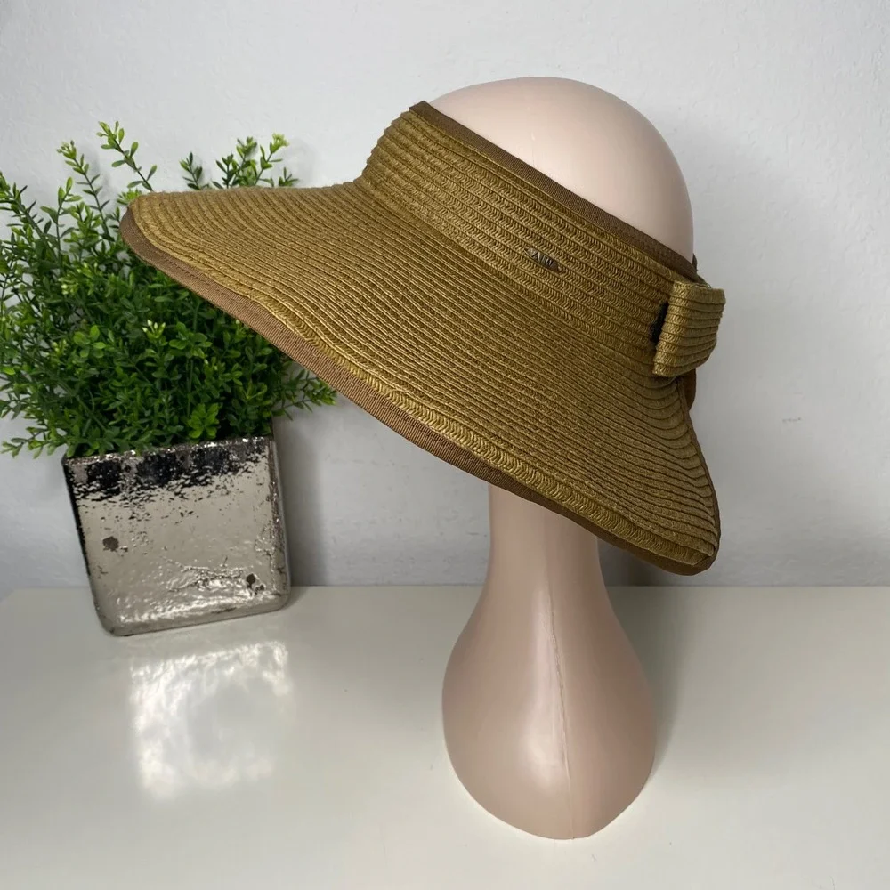ANGELA & WILLIAM Straw Wide Brim Sun Hat Wide Brim Visor‎ Beach Bow Accent